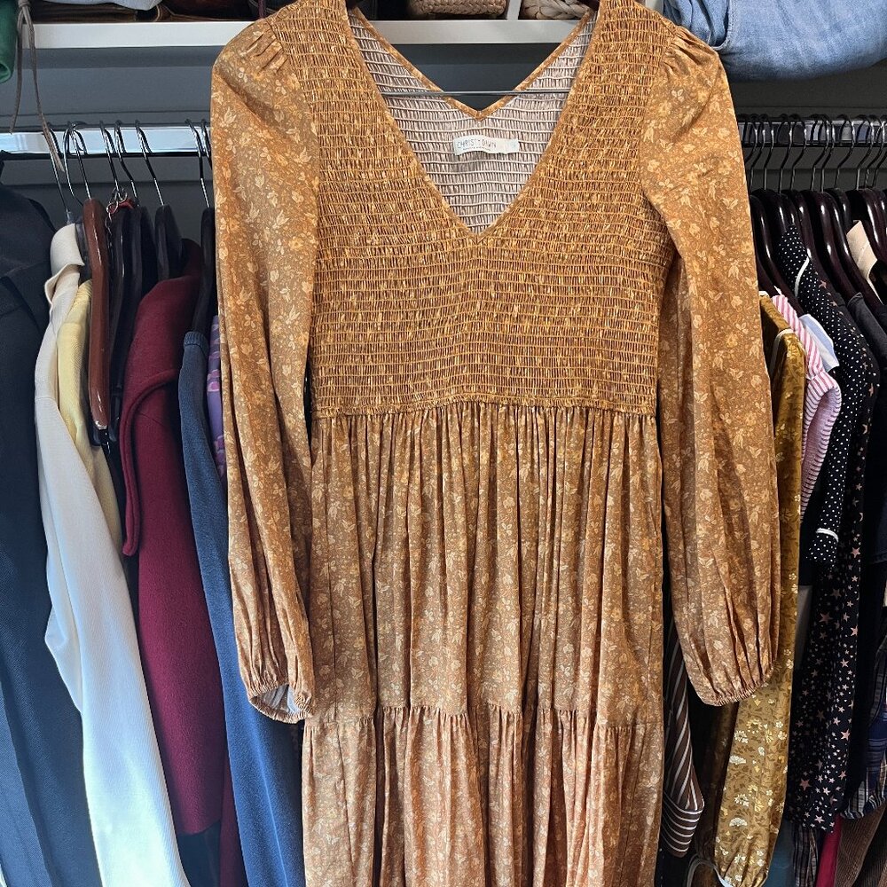 Like New Christy Dawn Yellow Long Sleeve Ruched Bodice Cotton Dress